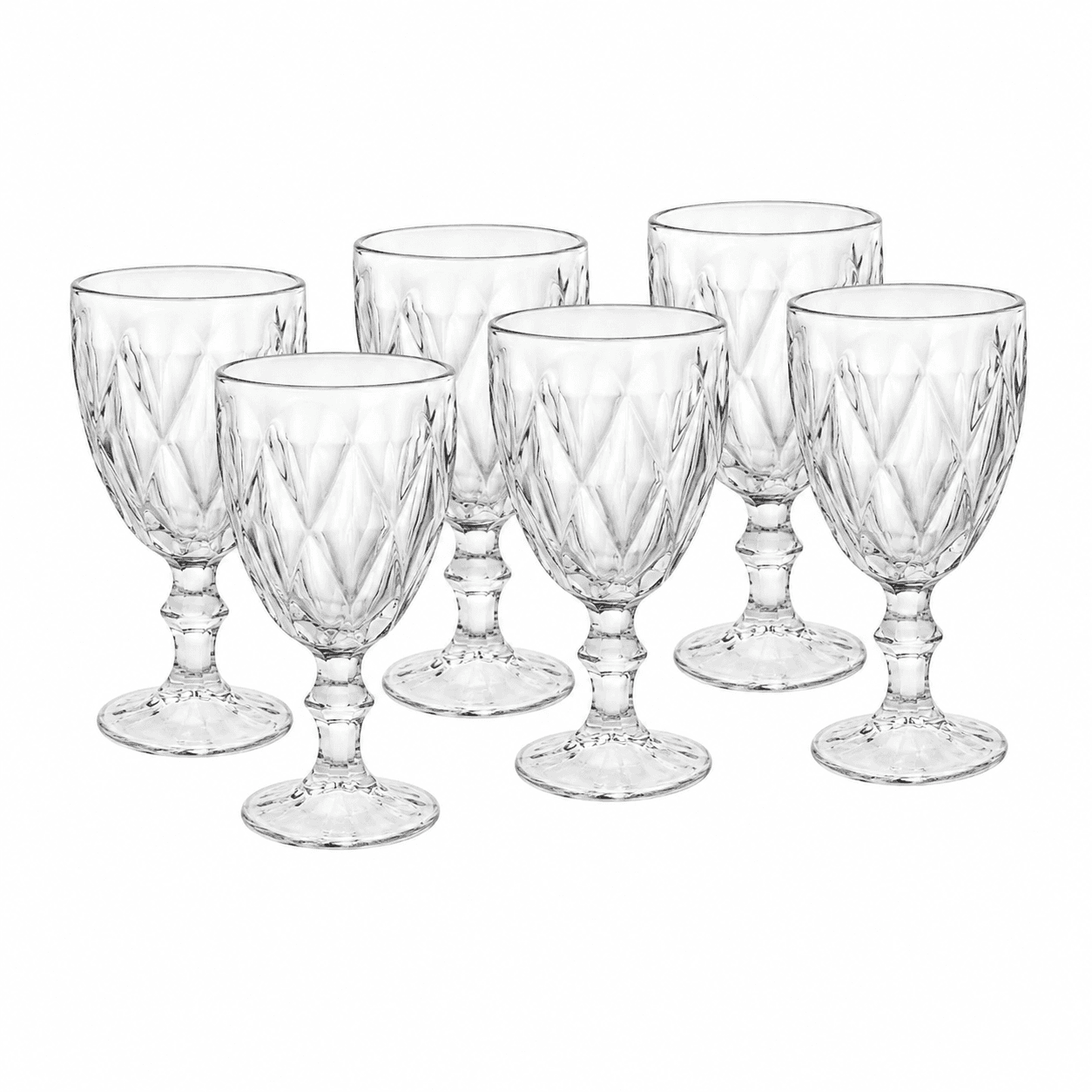 Jogo 6 Taças Vidro Diamond 340ml Transparente Água Vinho