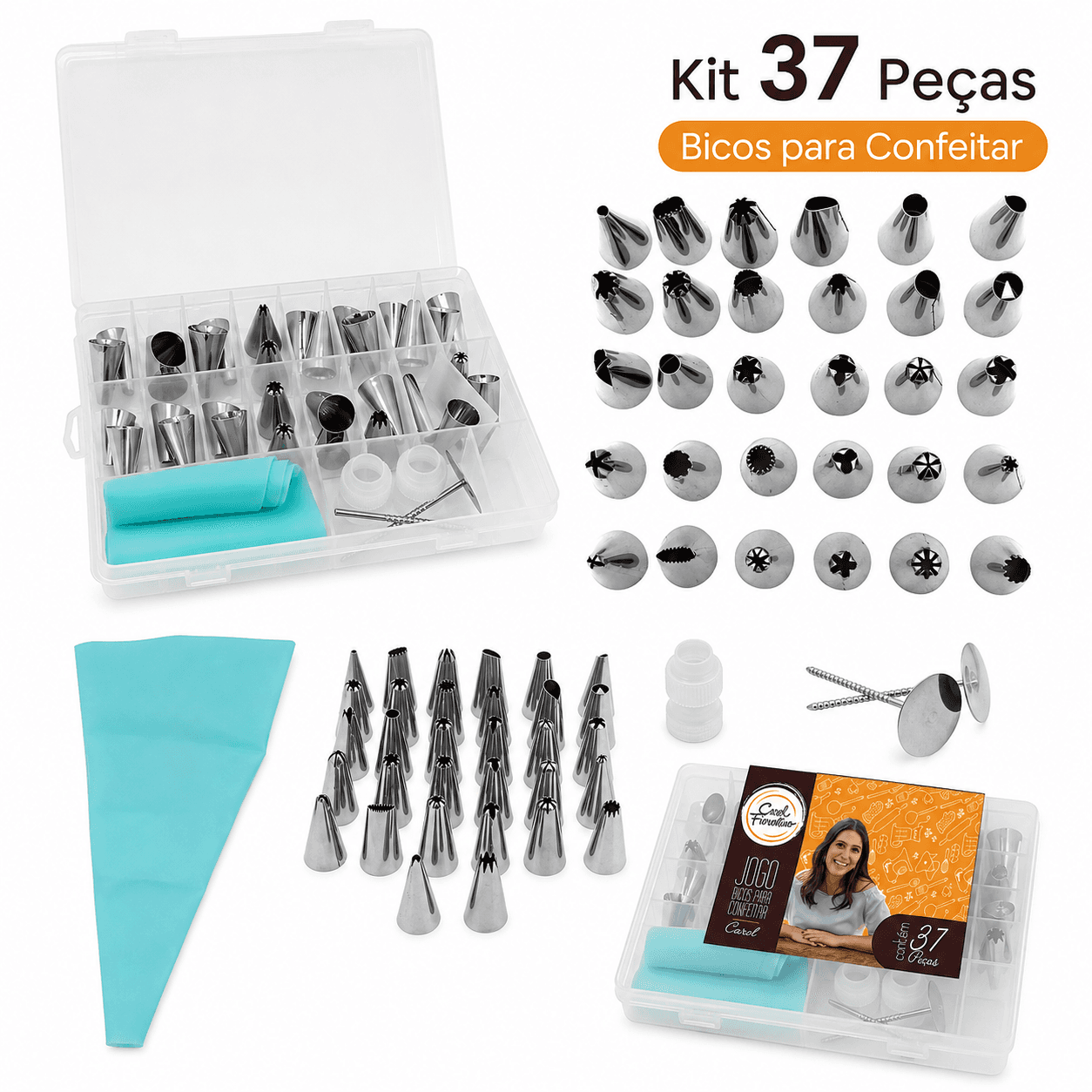 Kit 37 Peças Bicos De Confeitar Inox Carol Fiorentino Yazi
