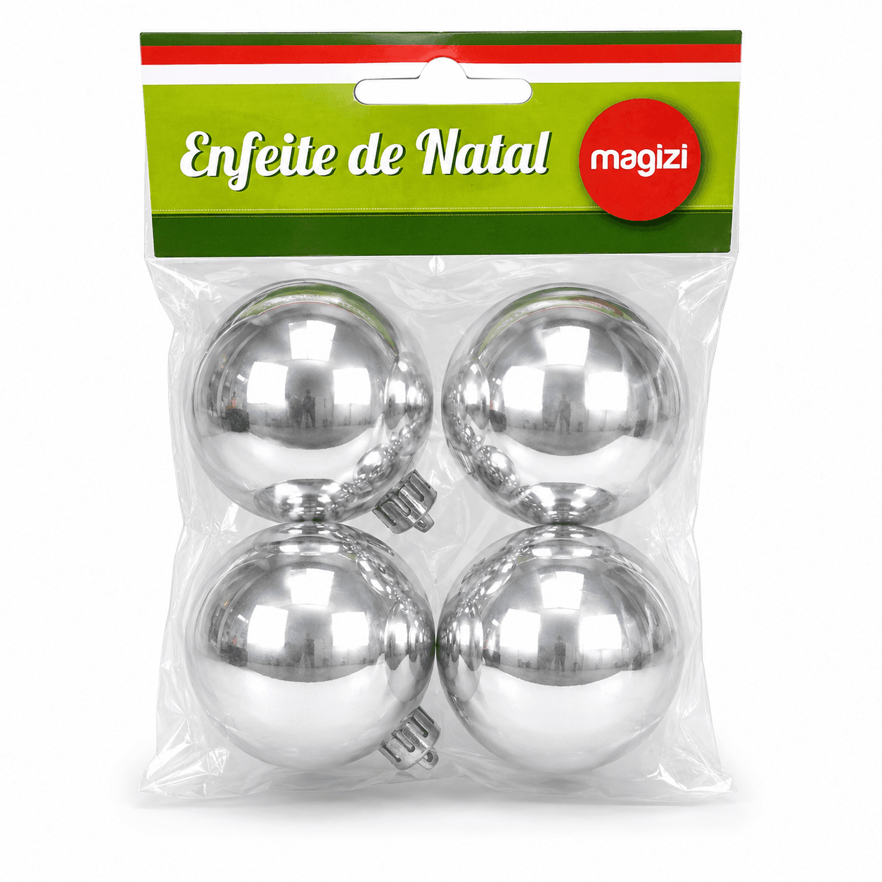 Kit 4 Bolas De Natal Pratas Brilhantes 5cm Para Árvore