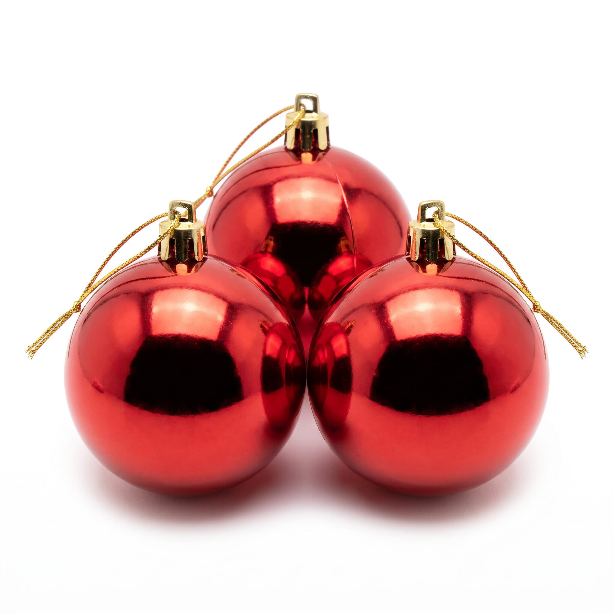 Kit 3 Bolas de Natal Vermelhas Brilhantes 6cm Magizi para Árvore