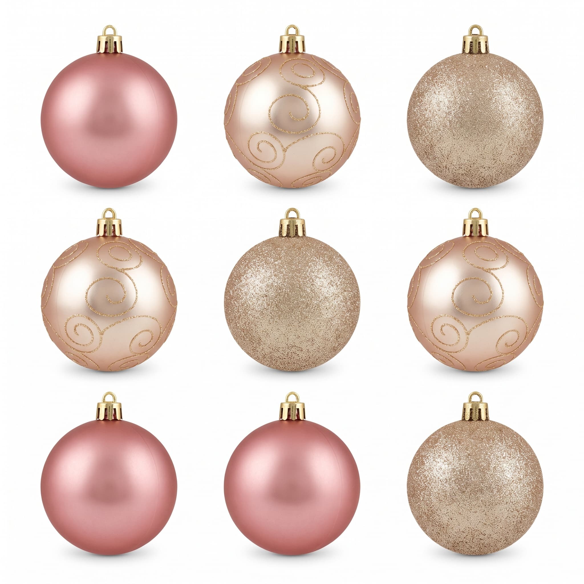 Kit 9 Bolas de Natal Rosê e Dourado Mista 6cm Magizi para Árvore