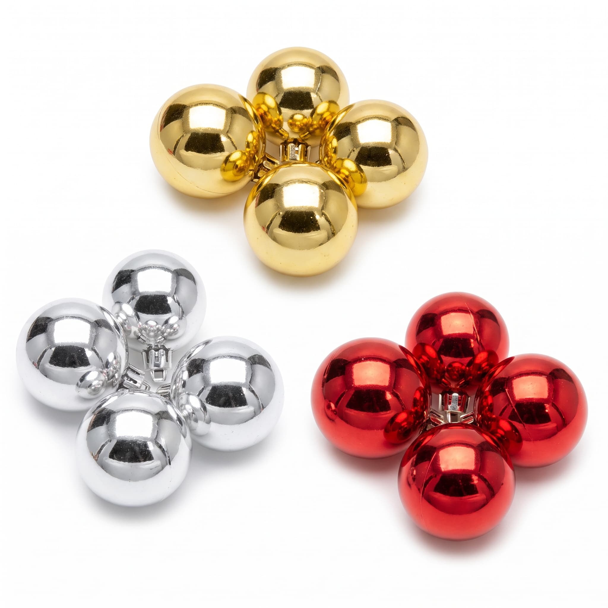 Kit 18 Bolas de Natal Brilhante 3cm Magizi - Dourado, Prata e Vermelho para Árvore