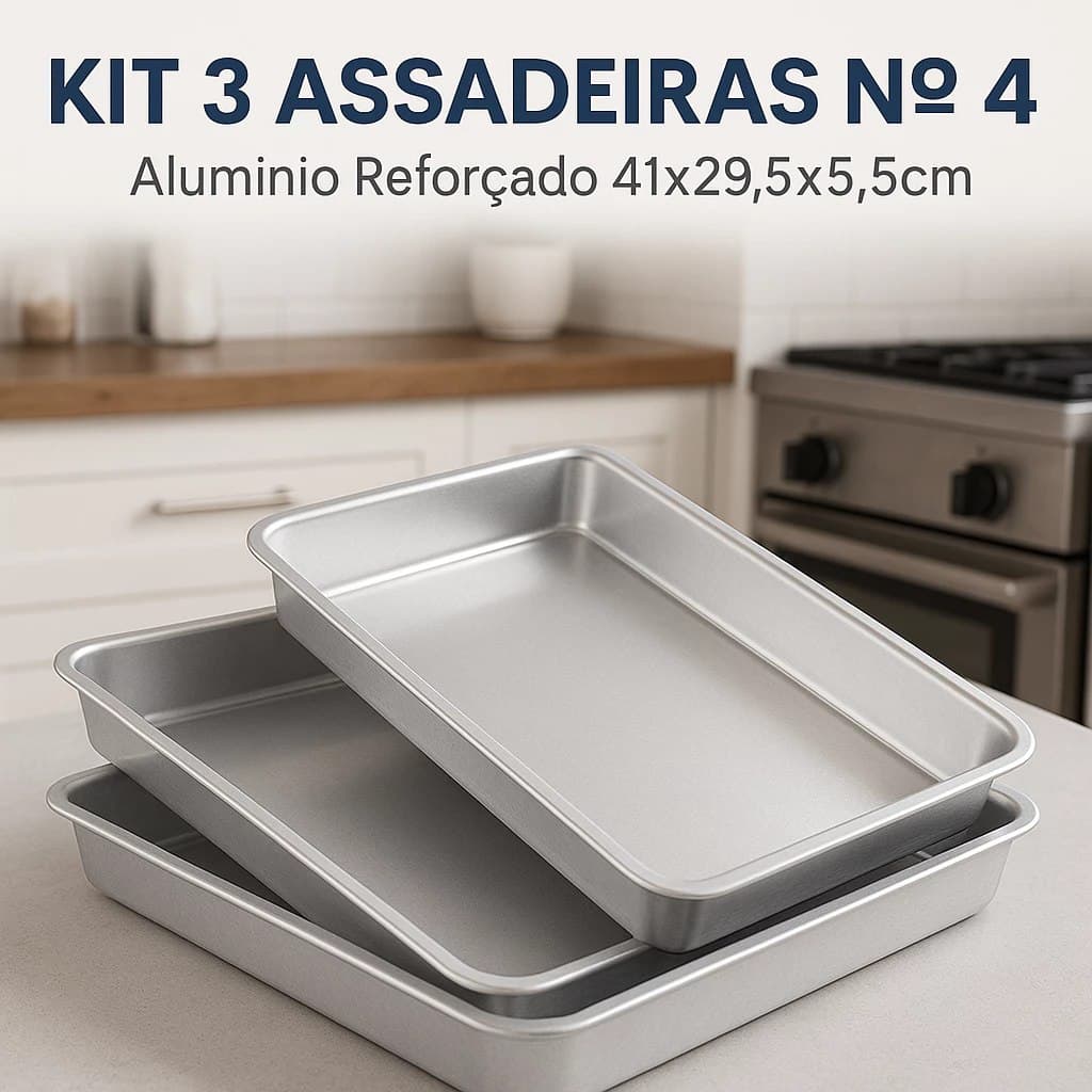 Kit 3 Assadeiras Alumínio Retangular Nº4 41x29x5cm