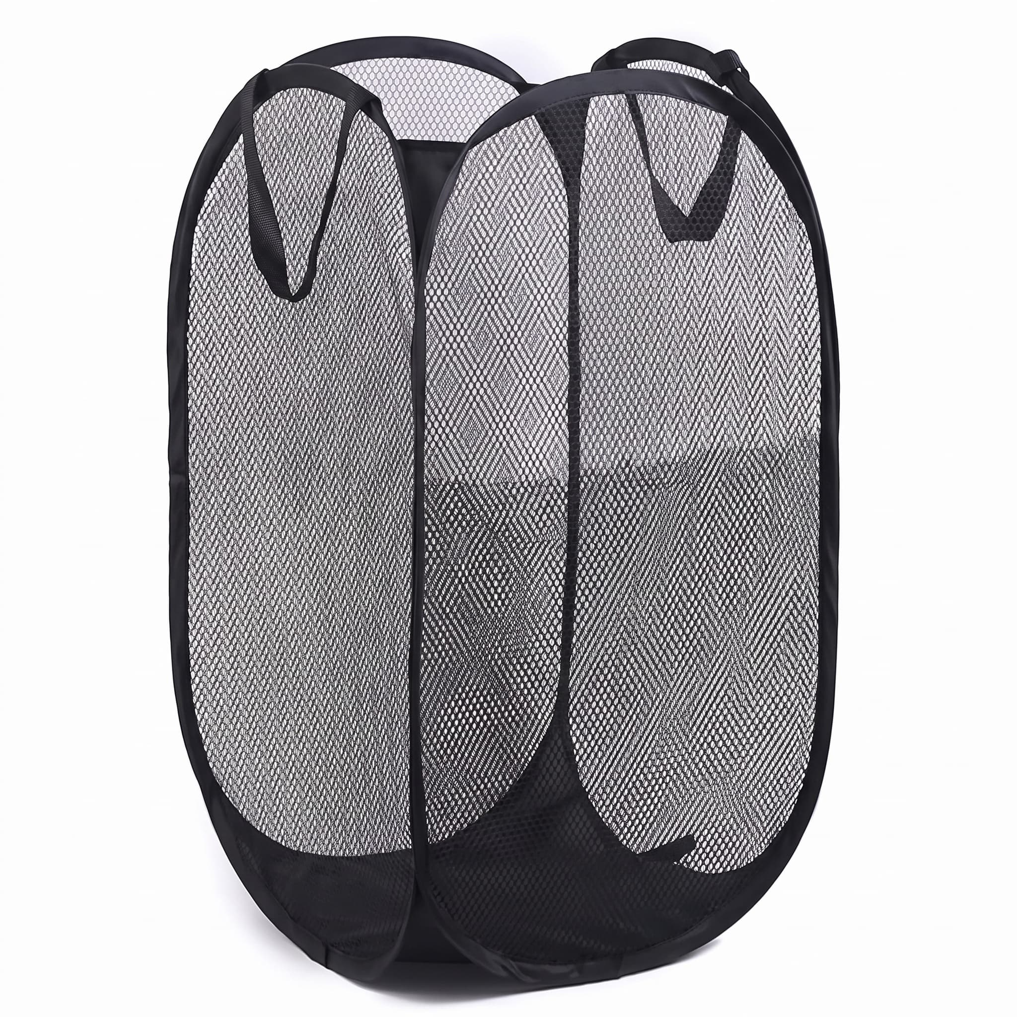 Cesto Organizador Dobrável de Nylon Telado com Alça Preto 58x36cm
