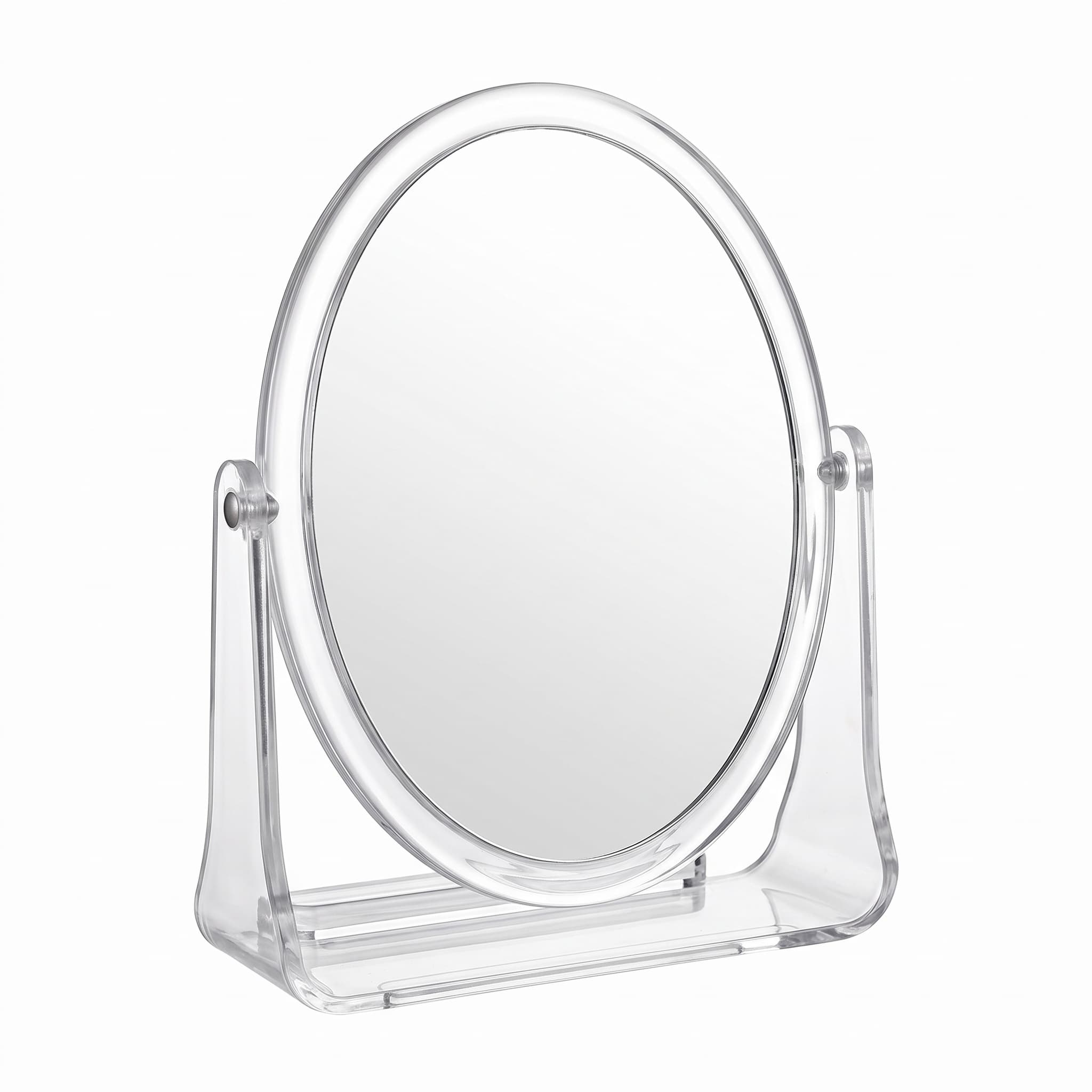 Espelho de Mesa Oval Dupla Face com Pedestal de Acrílico 17,5x15cm