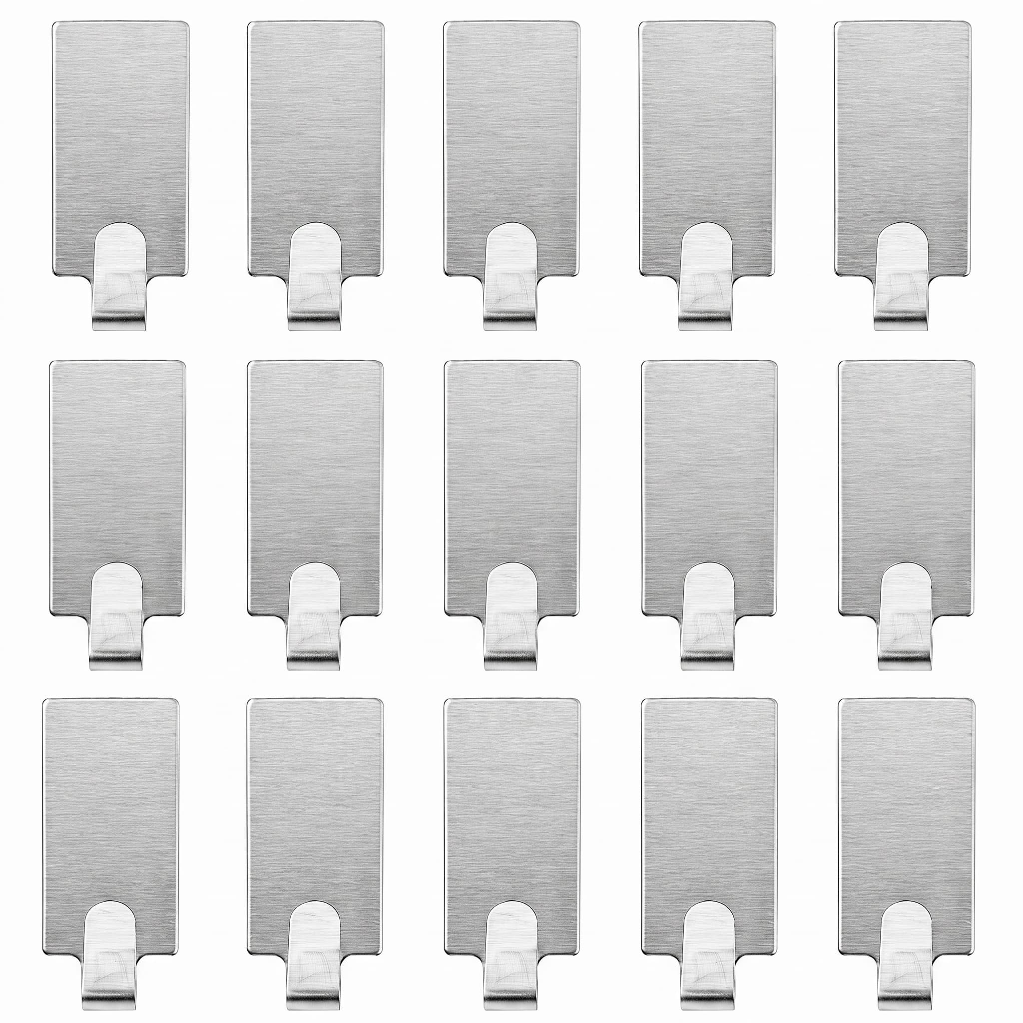 Gancho Cabide Adesivo Retangular de Inox 3,5x1,5cm com 15 Peças
