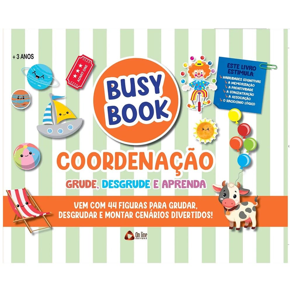 Livro Busy Book Coordenação Grude e Desgrude e Aprenda Capa Dura 3 Páginas 27x20cm