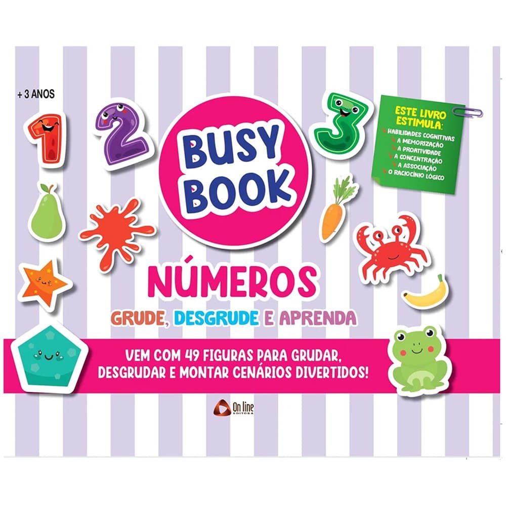 Livro Busy Book Números Grude e Desgrude e Aprenda Capa Dura 3 Páginas 27x20cm