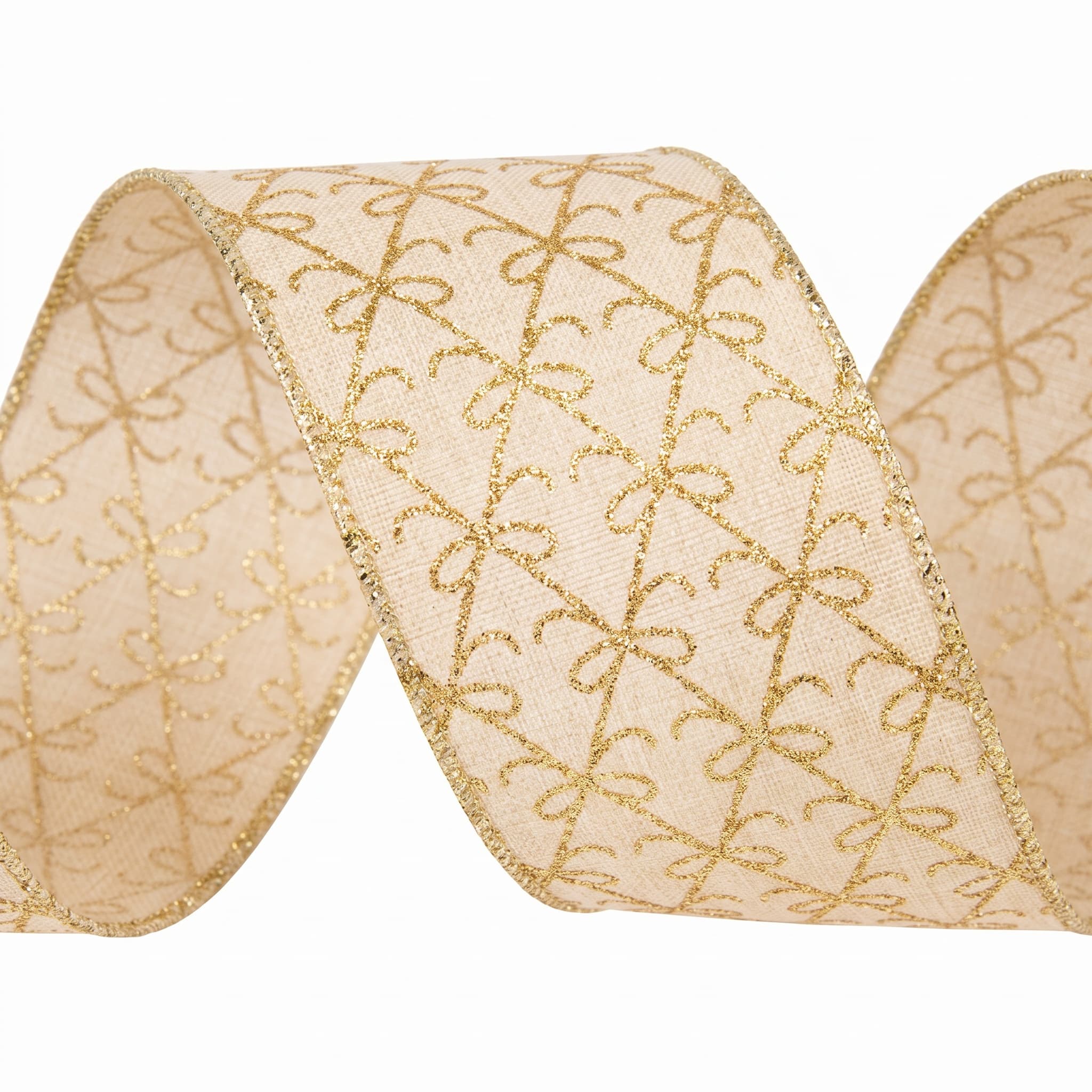 Fita Aramada Figuras Natalinas Champagne com Glitter Premium 6,3x3m