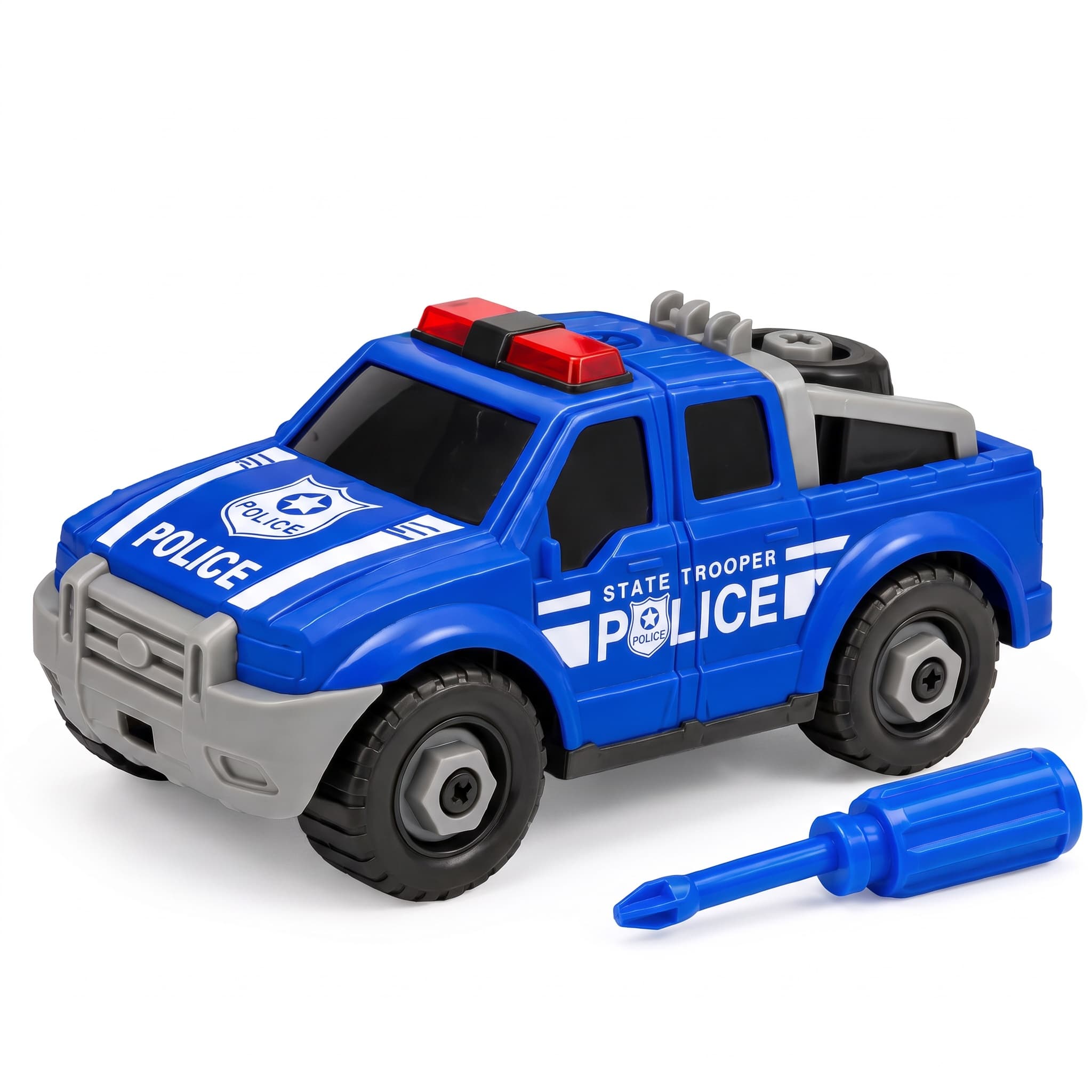 Carro Polícia de Montar e Desmontar Roda Livre com Chave X-Cel