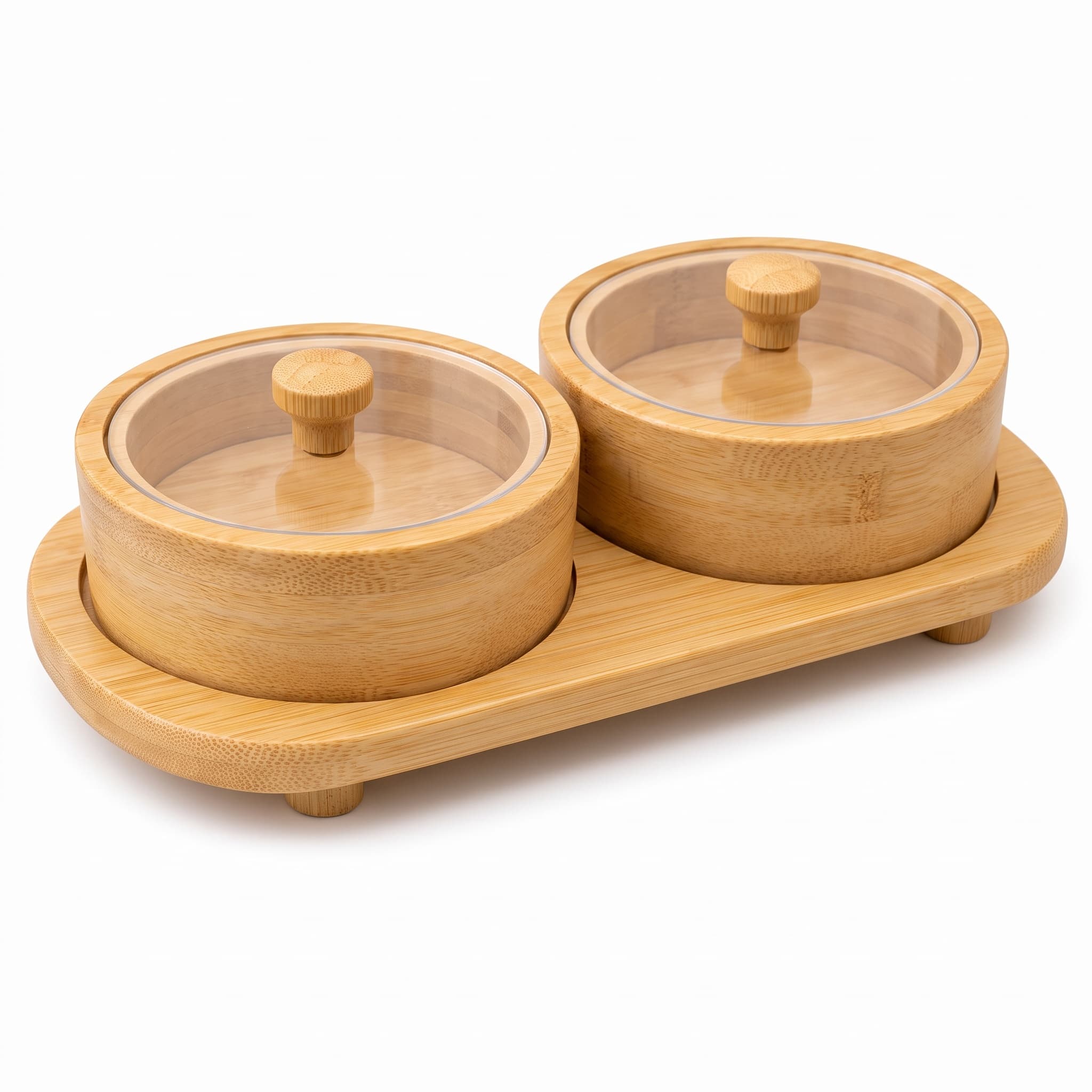 Conjunto de Petisqueiras de Bambu com 2 Peças e Bandeja