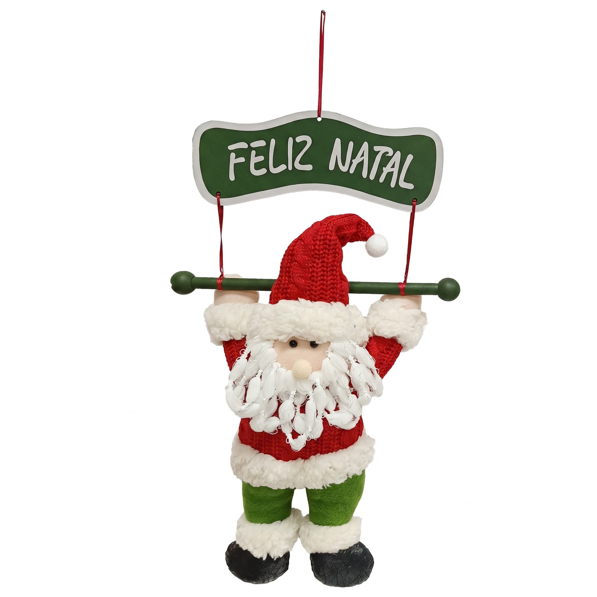 Enfeite de Natal de Pelúcia Papai Noel ou Boneco de Neve com Placa Feliz Natal 45x29cm