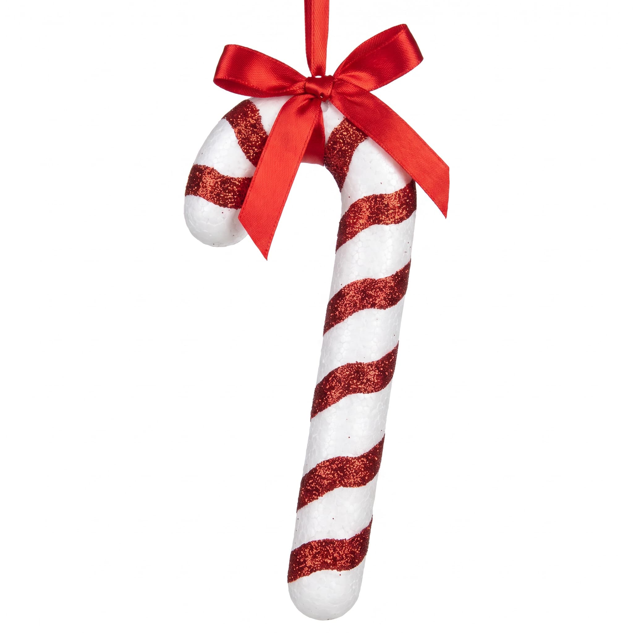 Enfeite Pendente de Natal Bengala de Isopor com Laço 17x7,5cm
