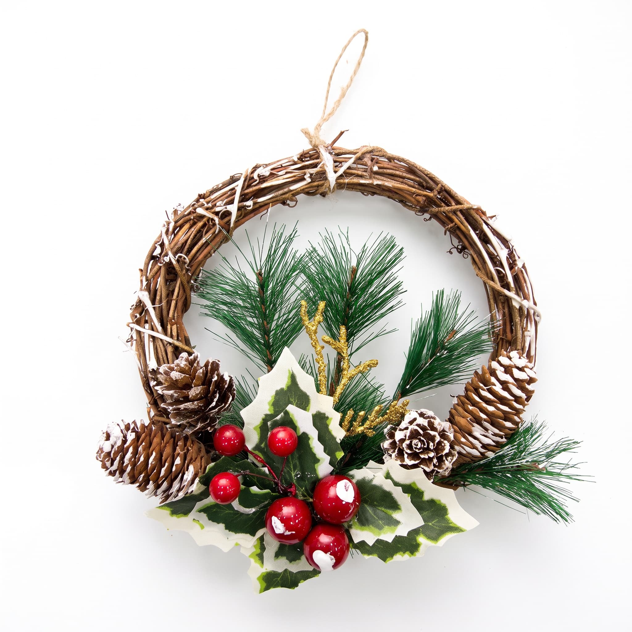 Guirlanda de Natal de Sisal com Pinha e Frutas 18cm