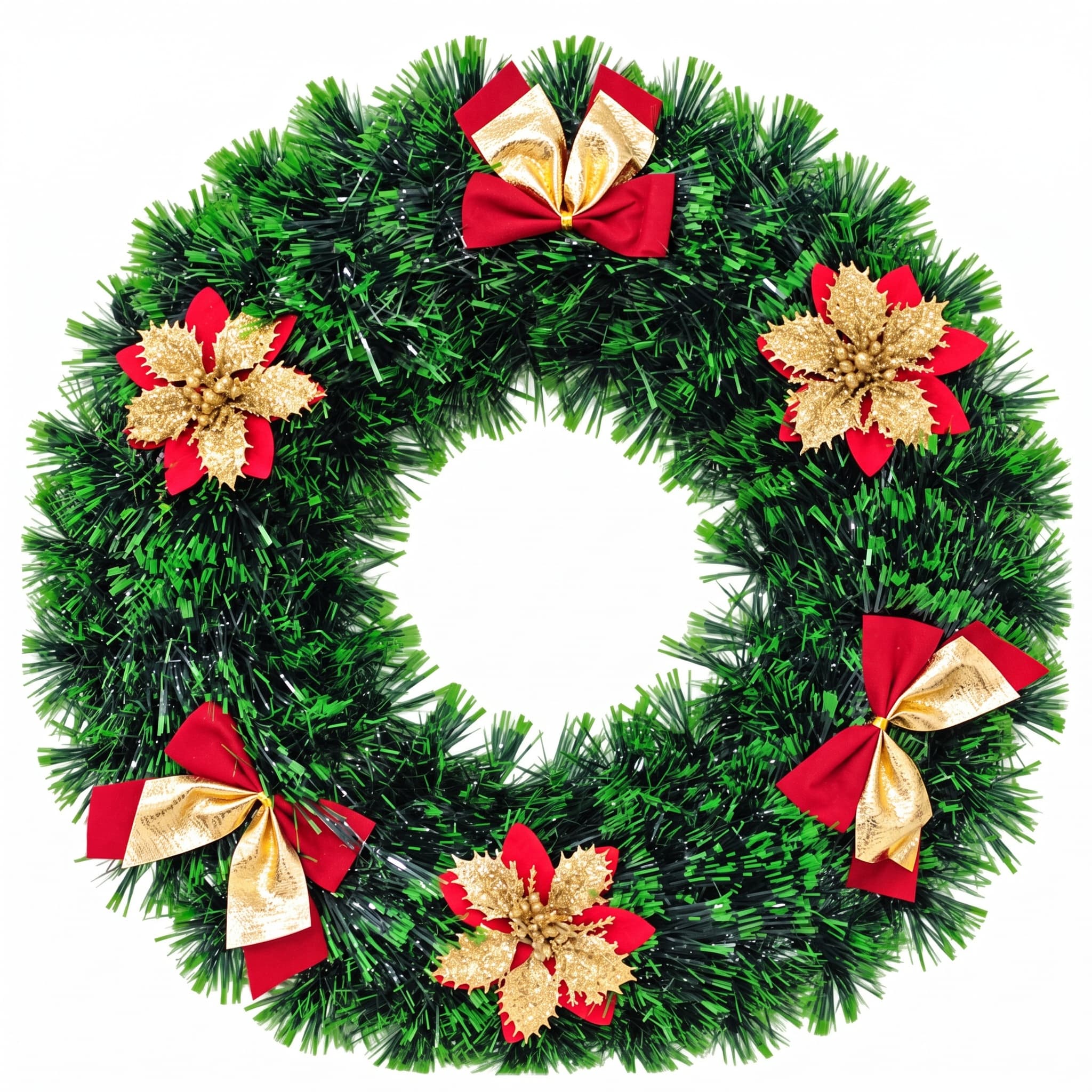 Guirlanda de Natal Verde com Flores e Azevinhos 40cm