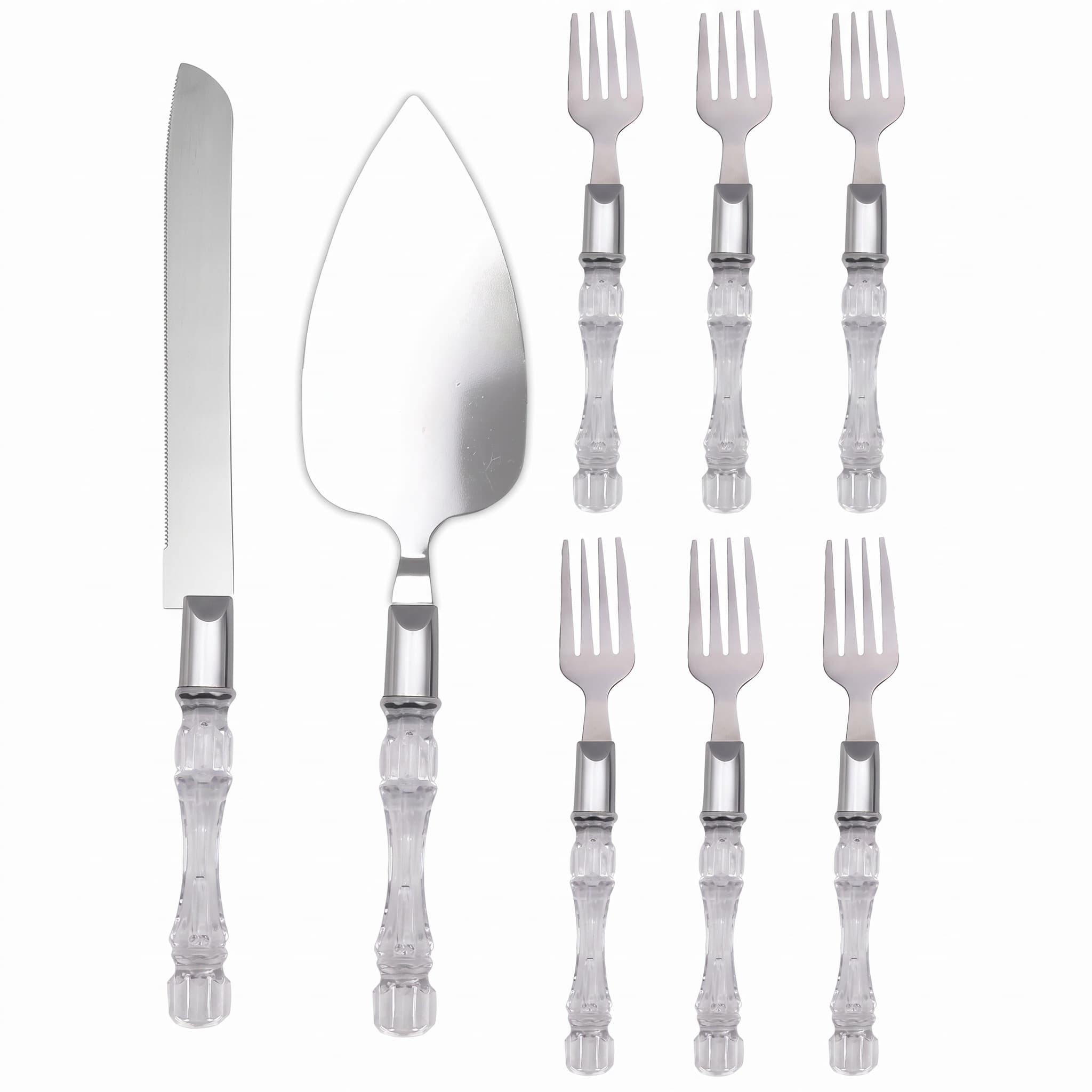 Conjunto para Bolo e Sobremesa 8 Peças Inox Cabo Cristal