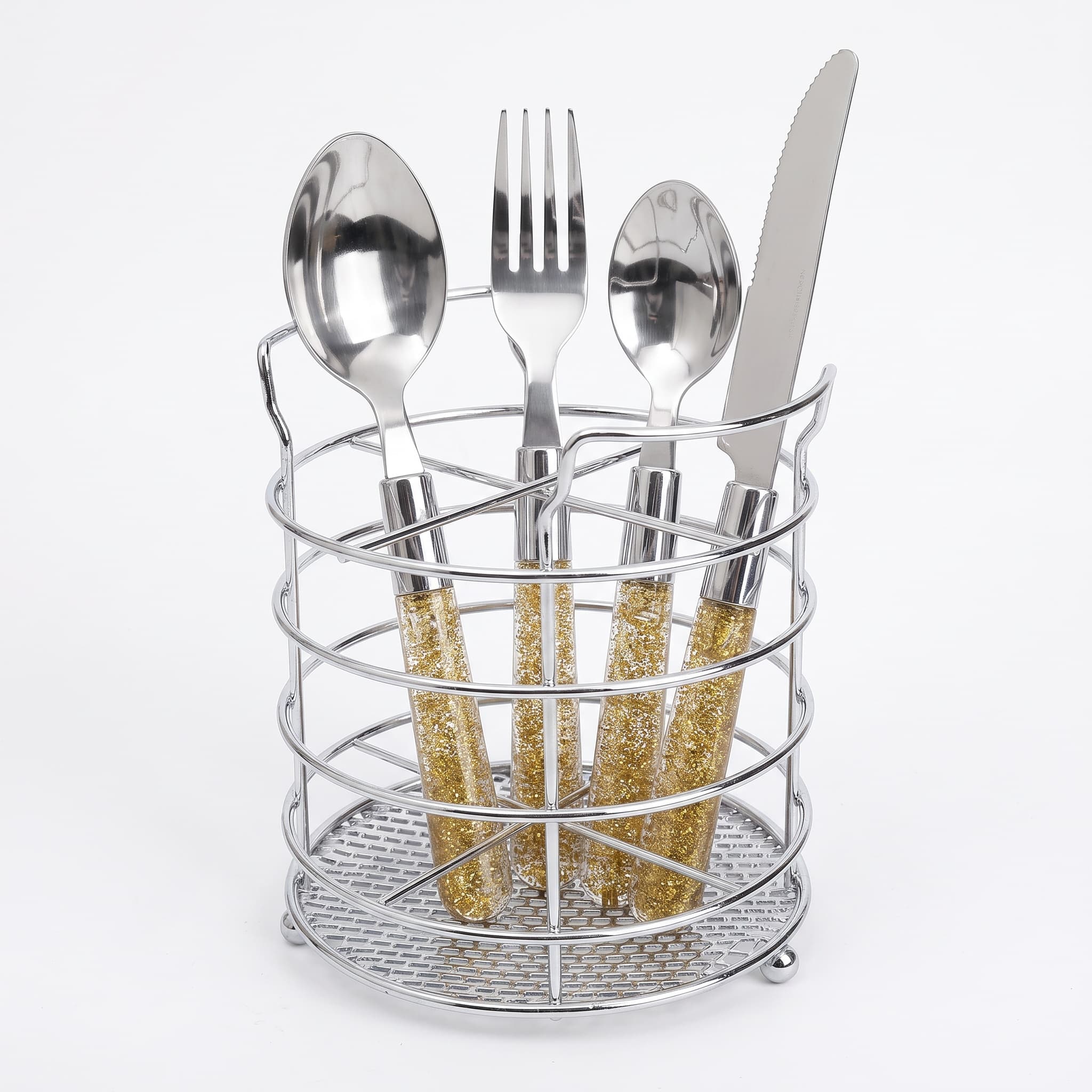 Faqueiro Inox 24 Peças Cabo Glitter Ouro com Suporte