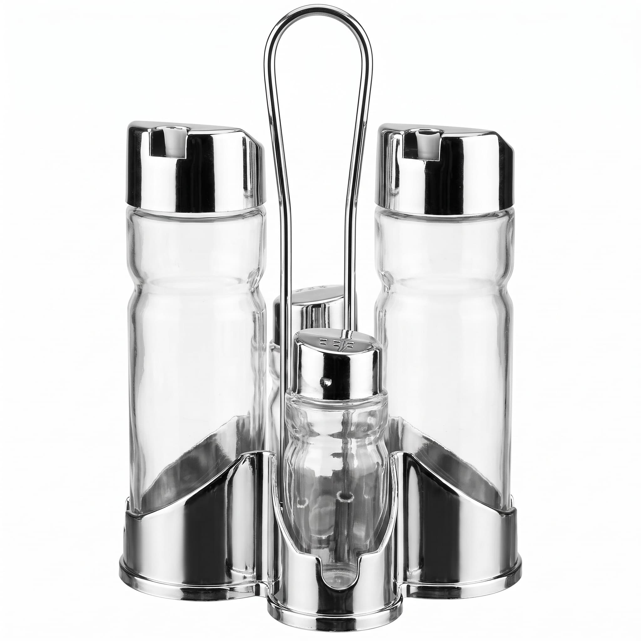 Galheteiro de Vidro 4 Peças 150ml e 30ml com Suporte de Plástico