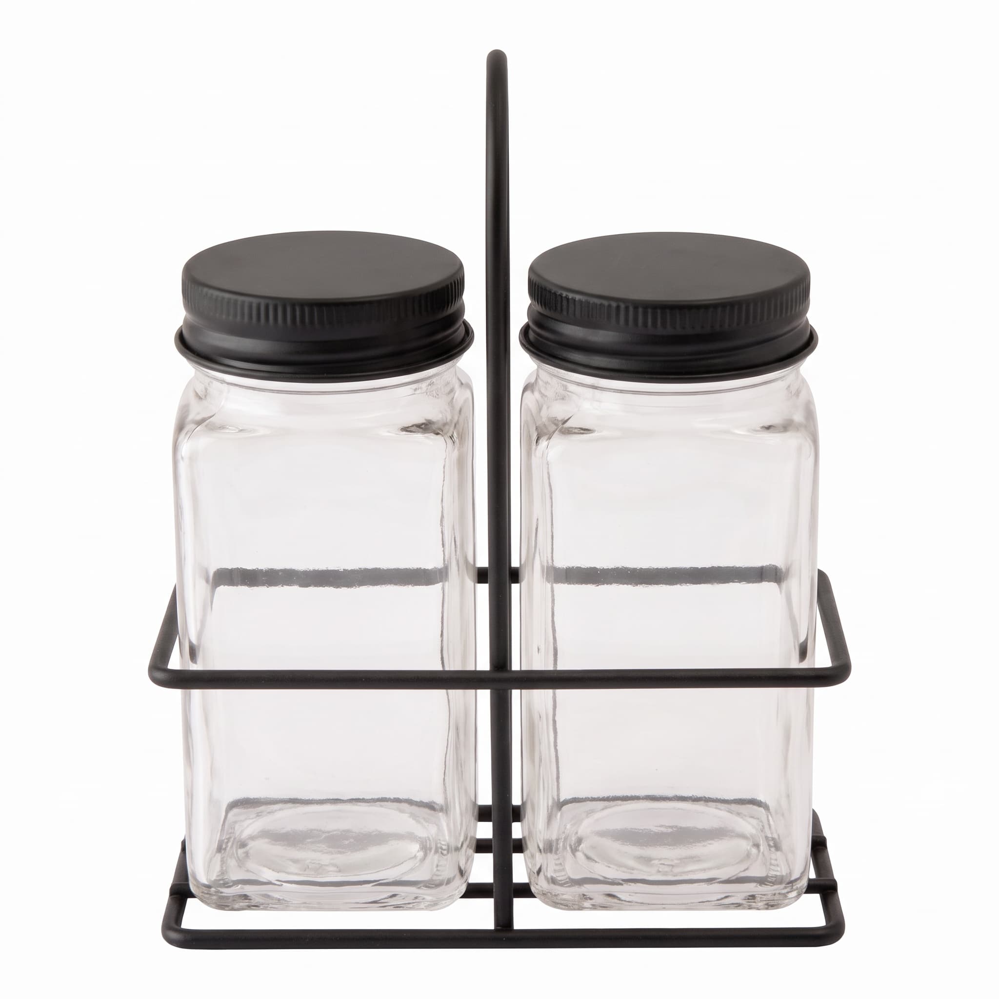 Porta Condimento de Vidro 2 Peças 120ml com Suporte Aramado Preto