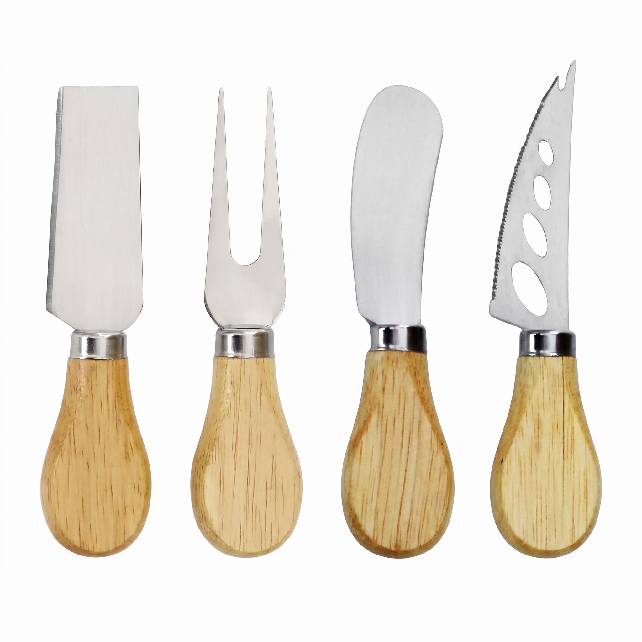 Conjunto para Queijo e Frios 4 Peças Inox Cabo Madeira