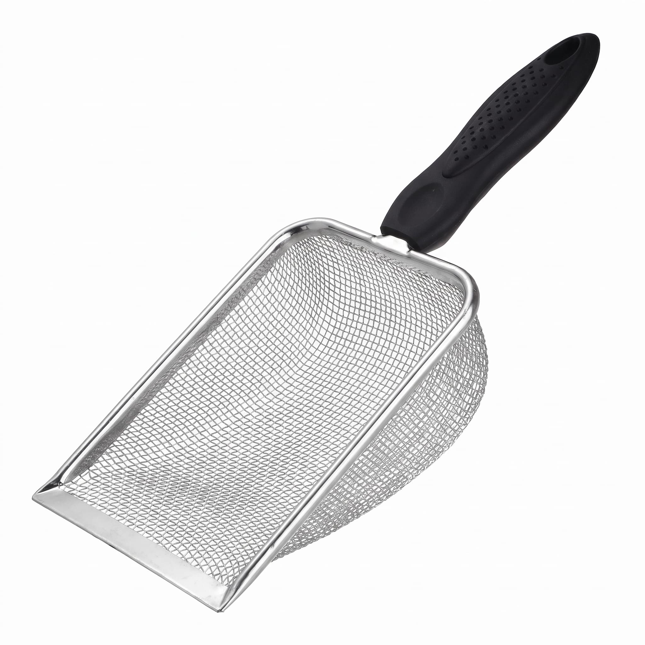 Pá Higiênica para Animais de Inox Telado com Cabo Plástico 27x10x5cm