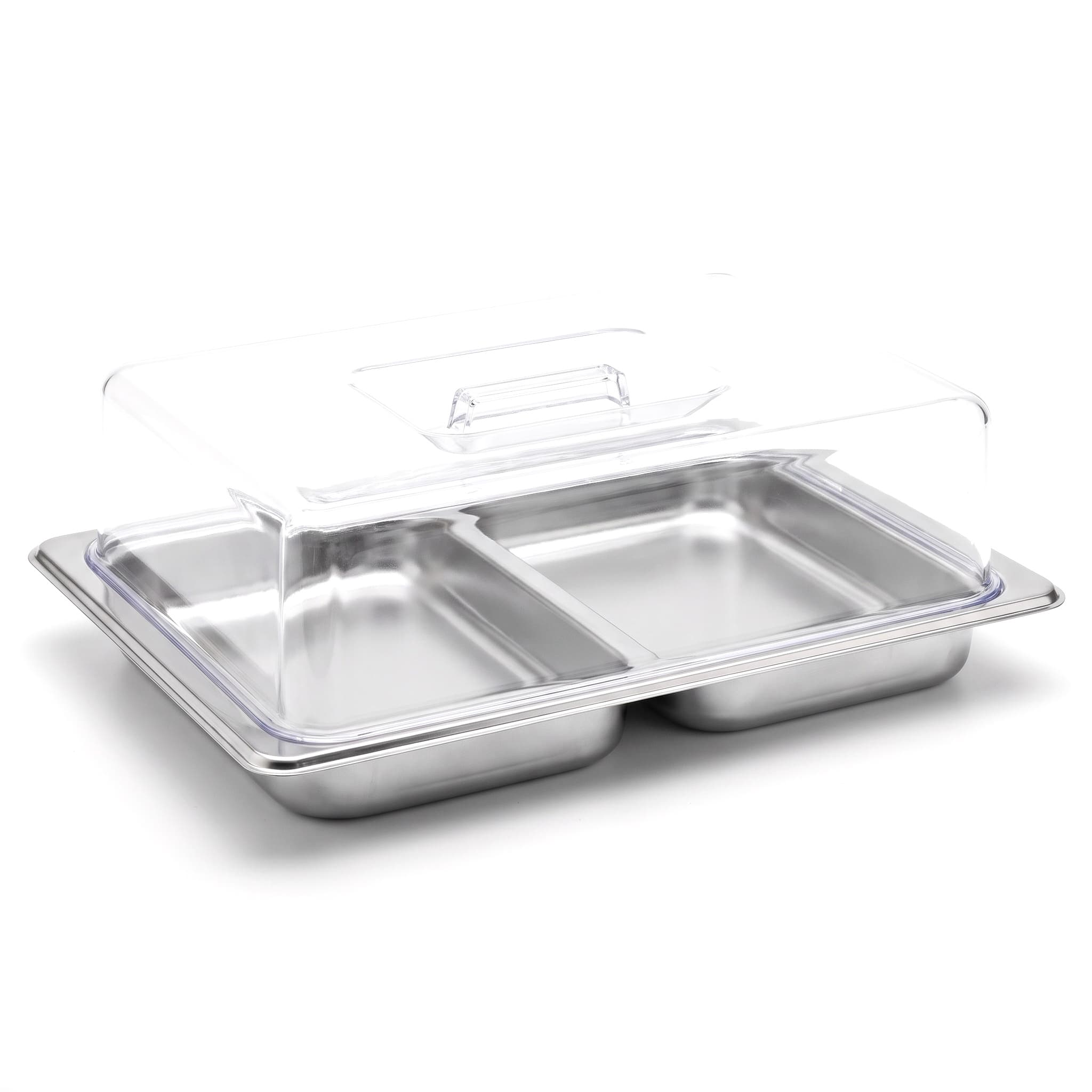 Porta Frios Duplo Retangular de Inox com Tampa de Acrílico 27x19x6cm