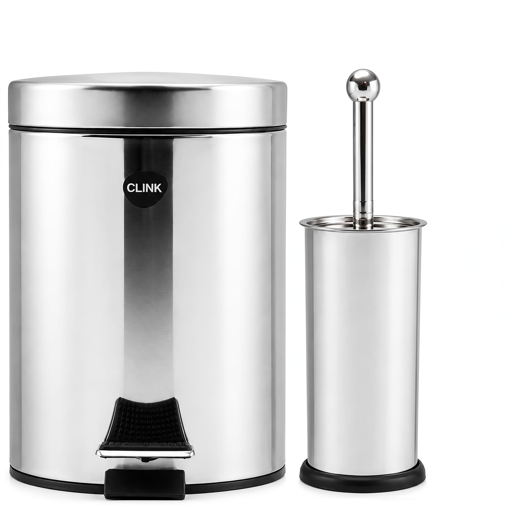 Jogo para Banheiro com Lixeira de Pedal 5 L e Escova Sanitária Inox Clink