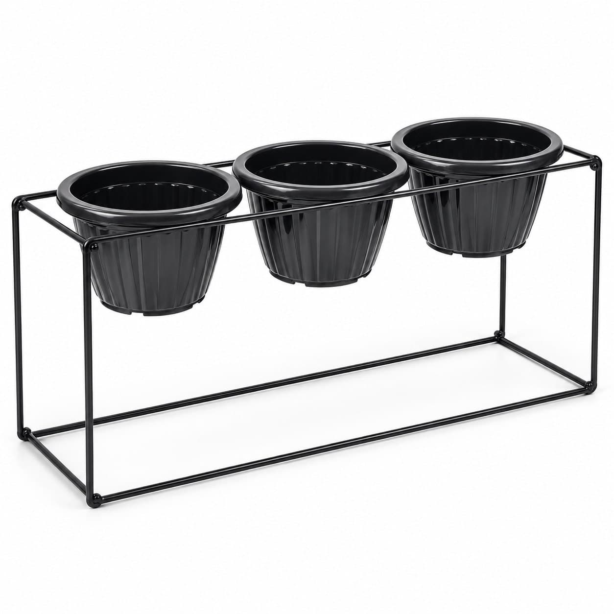 Suporte para Plantas Preto com 3 Vasos de Plástico 46 cm