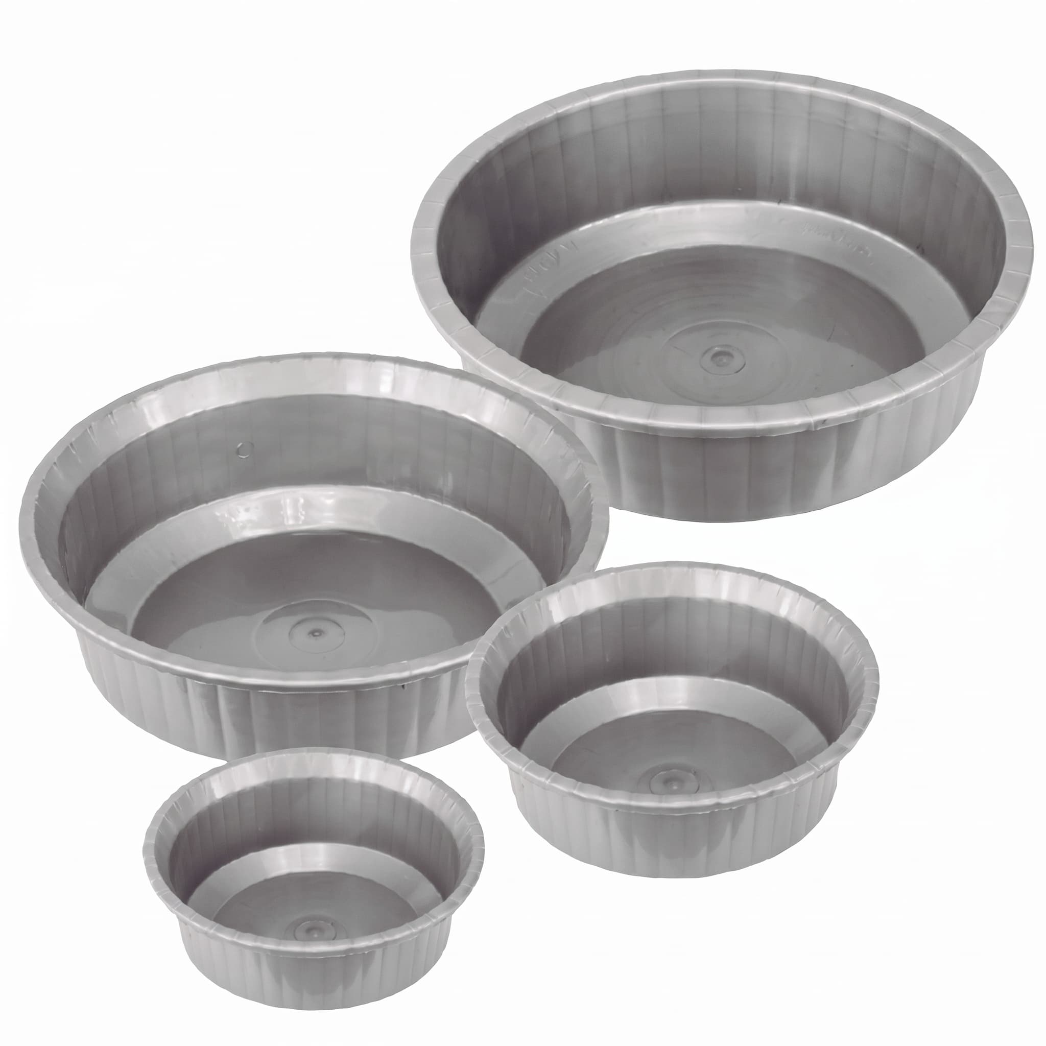 Conjunto de 4 Bacias Redondas Caneladas Cinza Arqplast