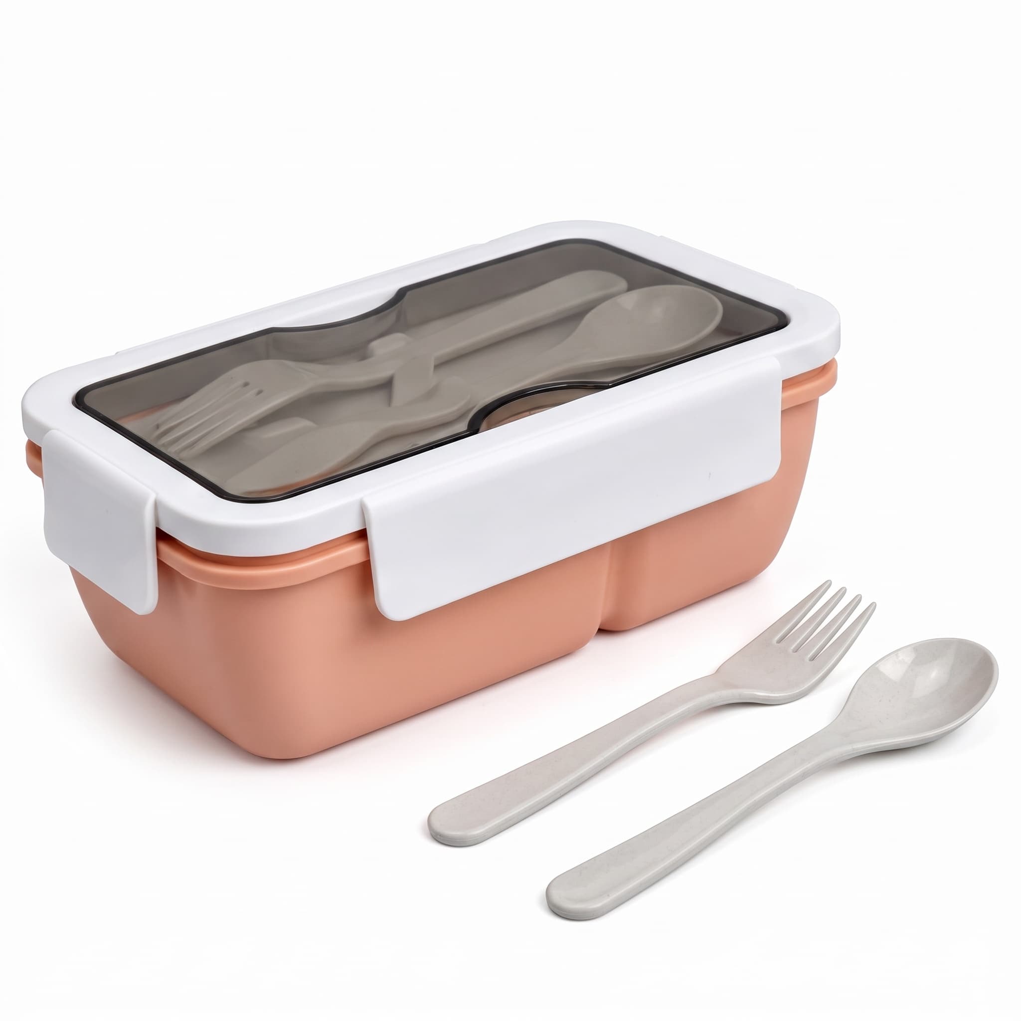 Marmita Retangular com 2 Divisórias, Colher e Garfo 850 ml 19,5x12x7 cm Futuro
