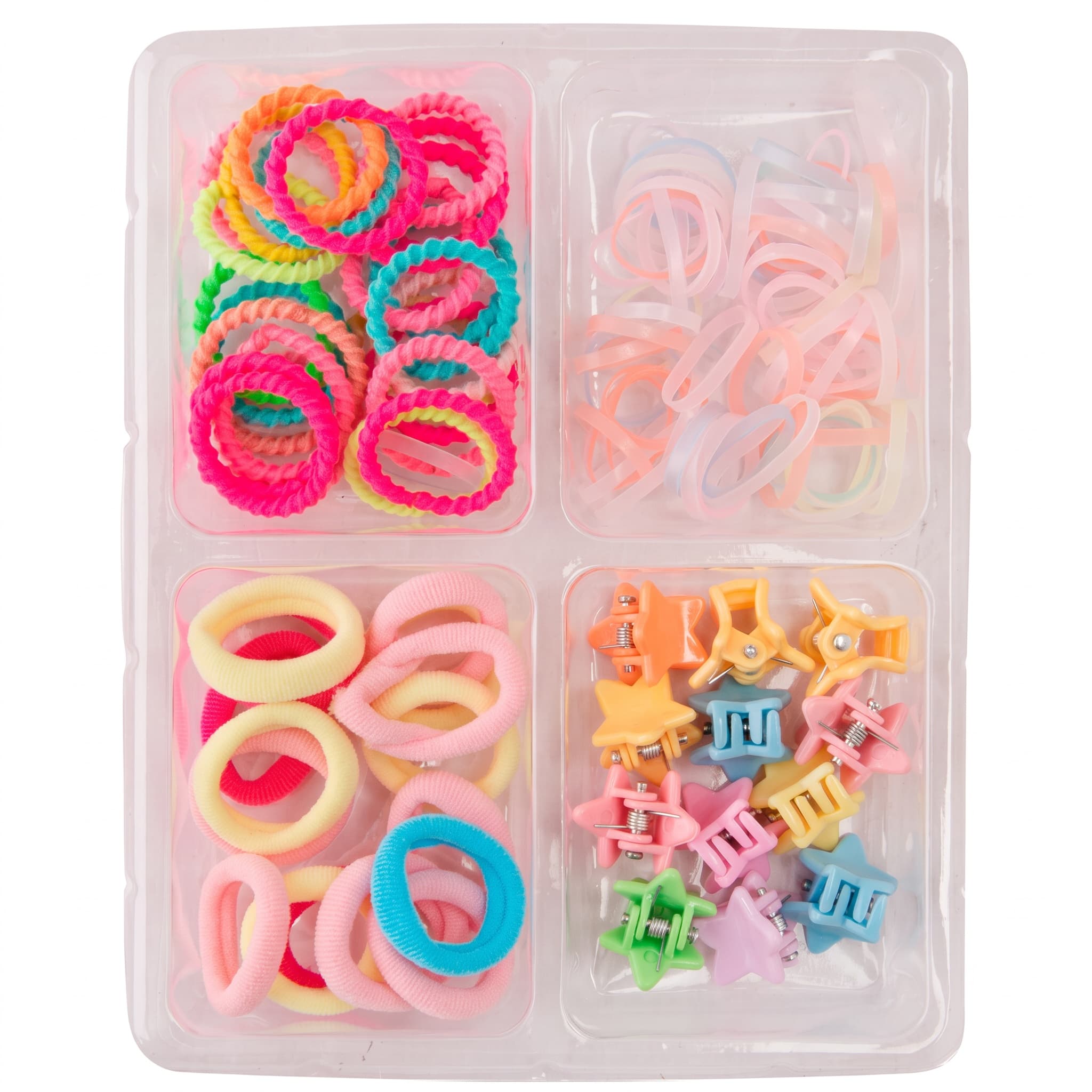 Kit Acessórios para Cabelo Elástico / Rabico + Mini Piranha Platina 100 Peças Moment