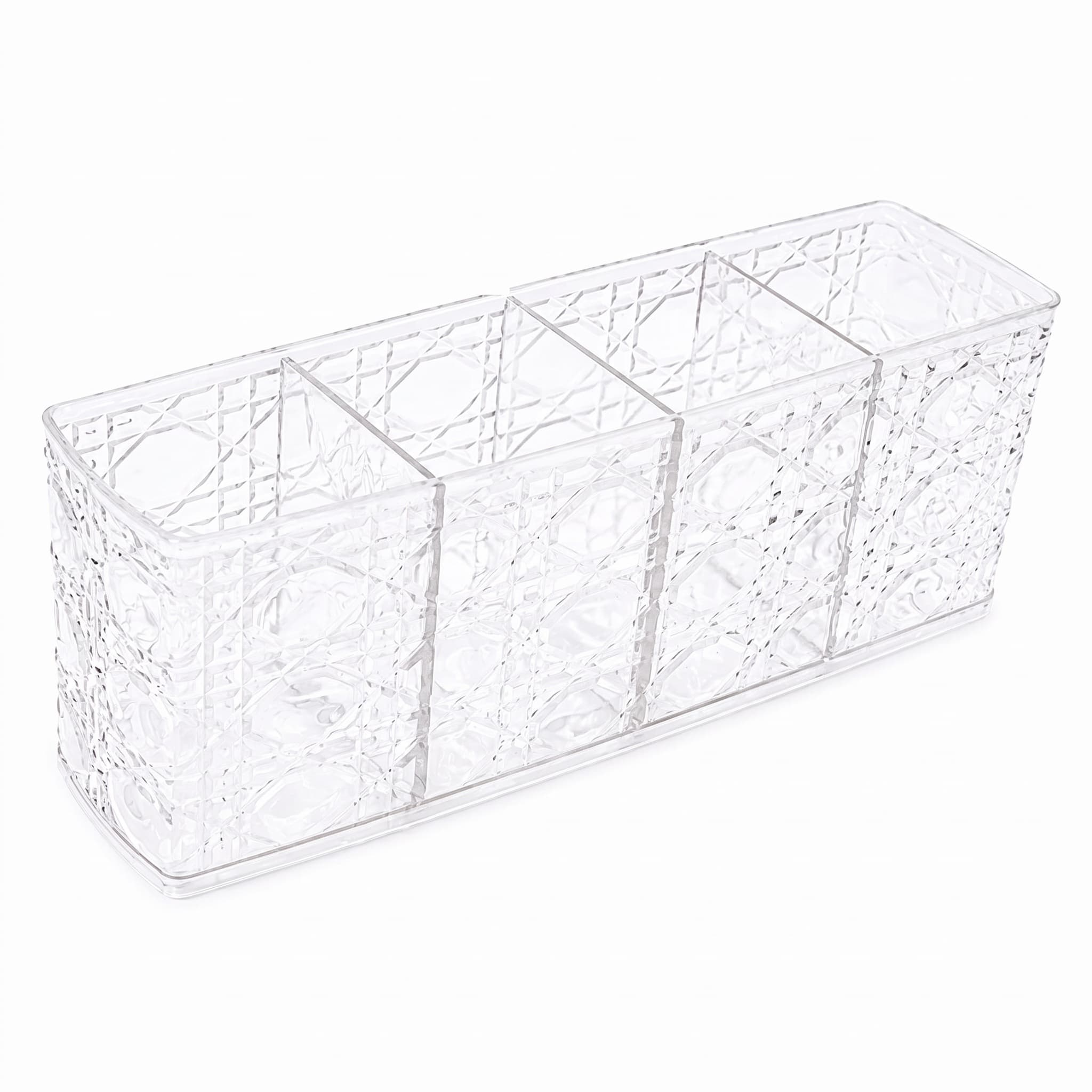 Organizador de Plástico PET Flexível Retangular com 4 Divisórias Multiuso Storage Box 21,5x8x5,5 cm Home Art