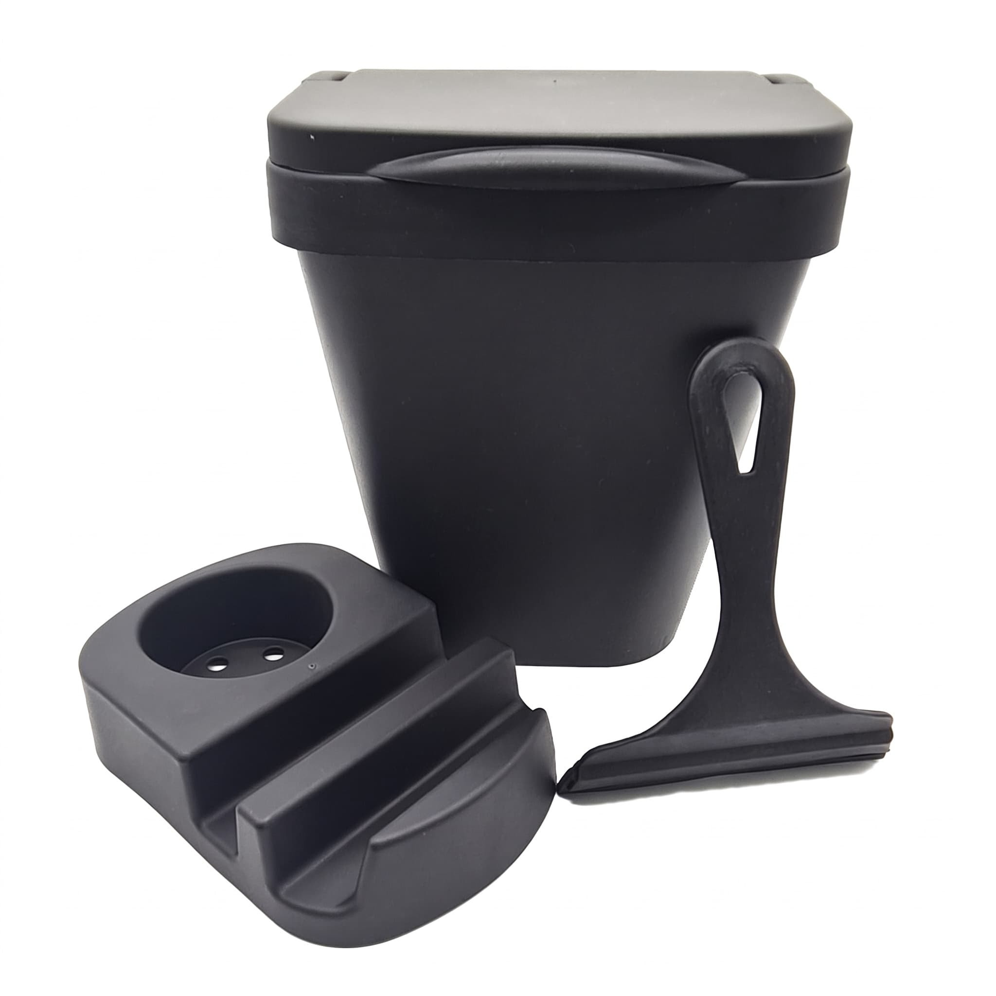 Kit Pia de Plástico Preto com Lixeira 4,8 L, Porta Detergente/Esponja e Rodo Plasmarc