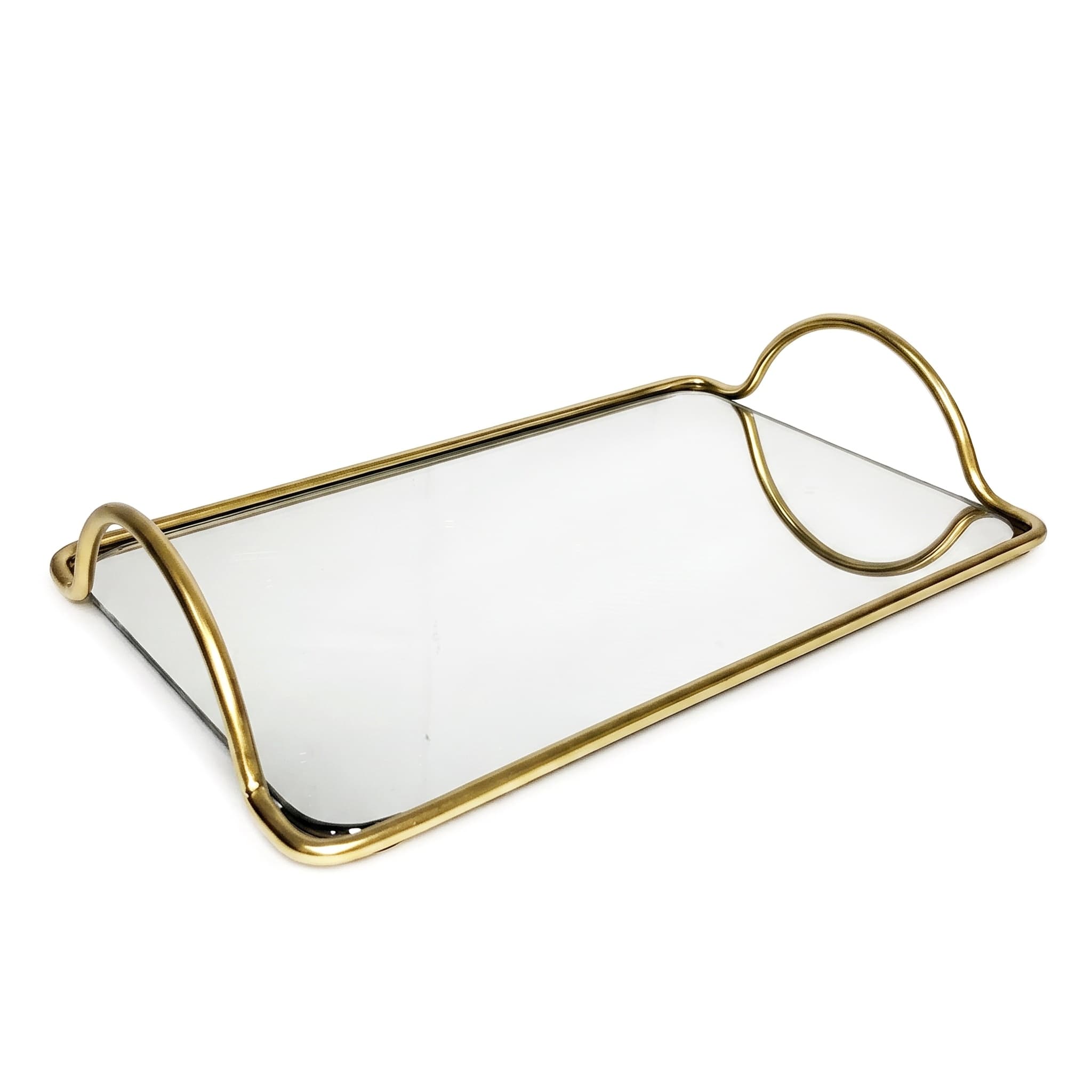 Bandeja Decorativa Aramado com Espelho e Alças Retangular Metalizada 25x16 cm Cosy