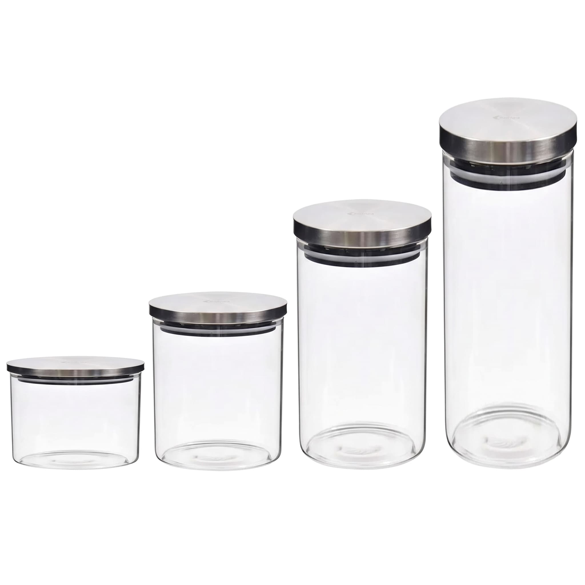 Conjunto de 4 Potes Redondos de Vidro Borossilicato com Tampa Hermética de Inox Belovidro