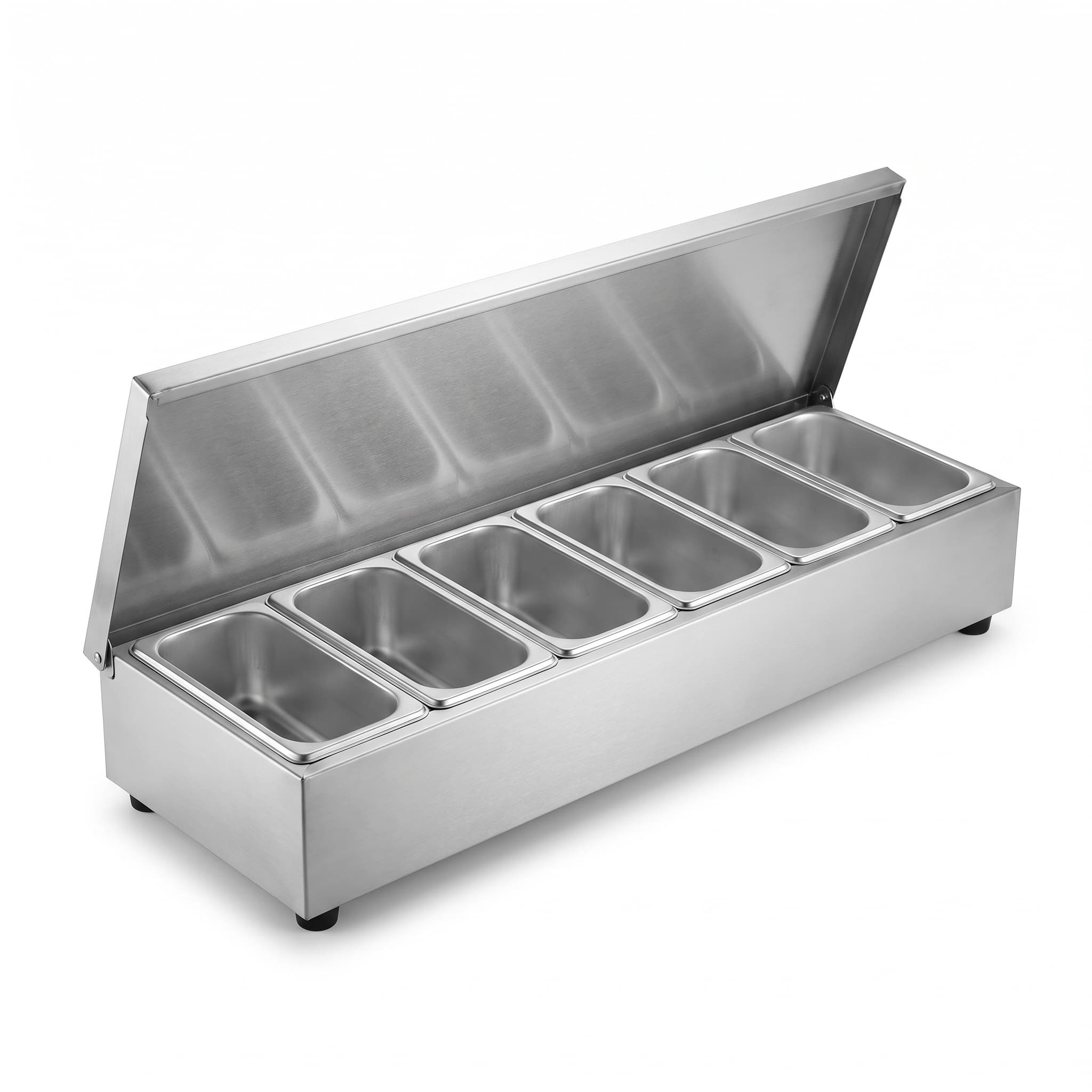 Condimentadora Inox com 6 Cubas de Alumínio 750 ml 68x24x11 cm