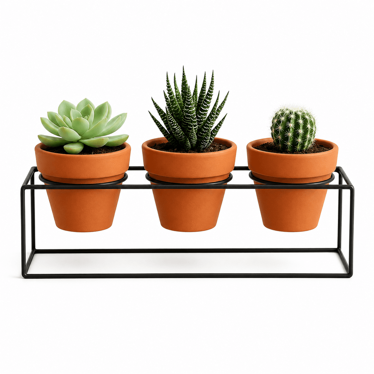 SUPORTE PARA 3 VASOS DE PLANTAS EM METAL PRETO