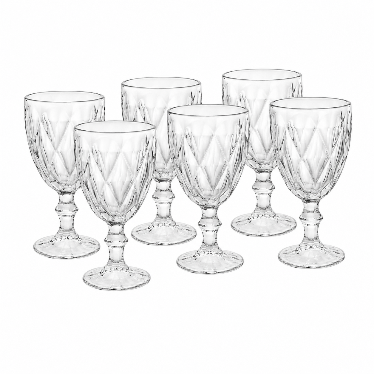 Jogo 6 Taças Vidro Diamond 340ml Transparente Água Vinho