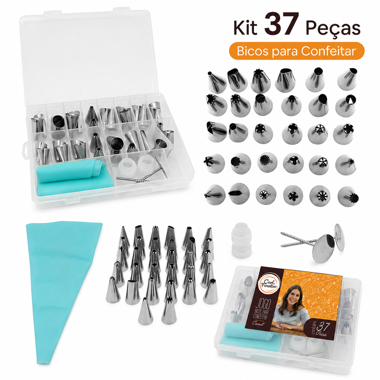 Kit 37 Peças Bicos De Confeitar Inox Carol Fiorentino Yazi