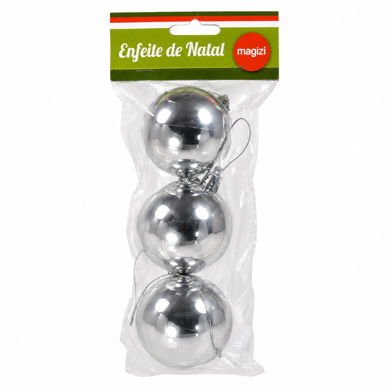 Kit 3 Bolas de Natal Prateadas Magizi – Enfeite para Árvore de Natal