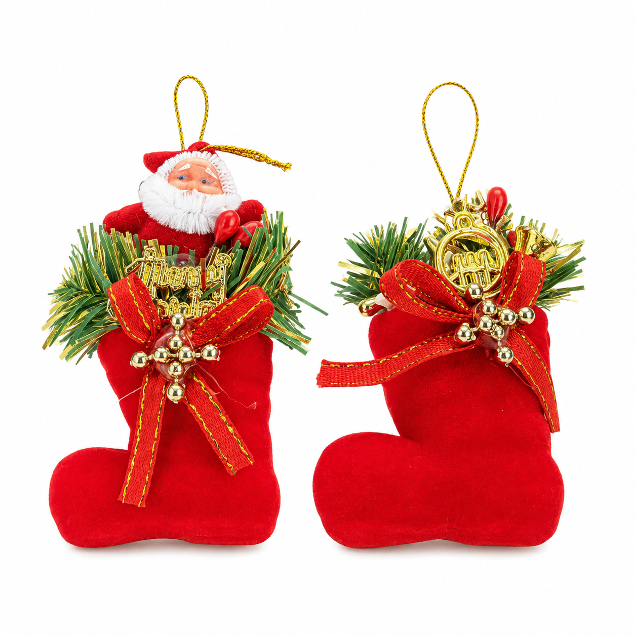 Kit 2 Enfeites Bota Natal 5cm Veludo Para Árvore De Natal