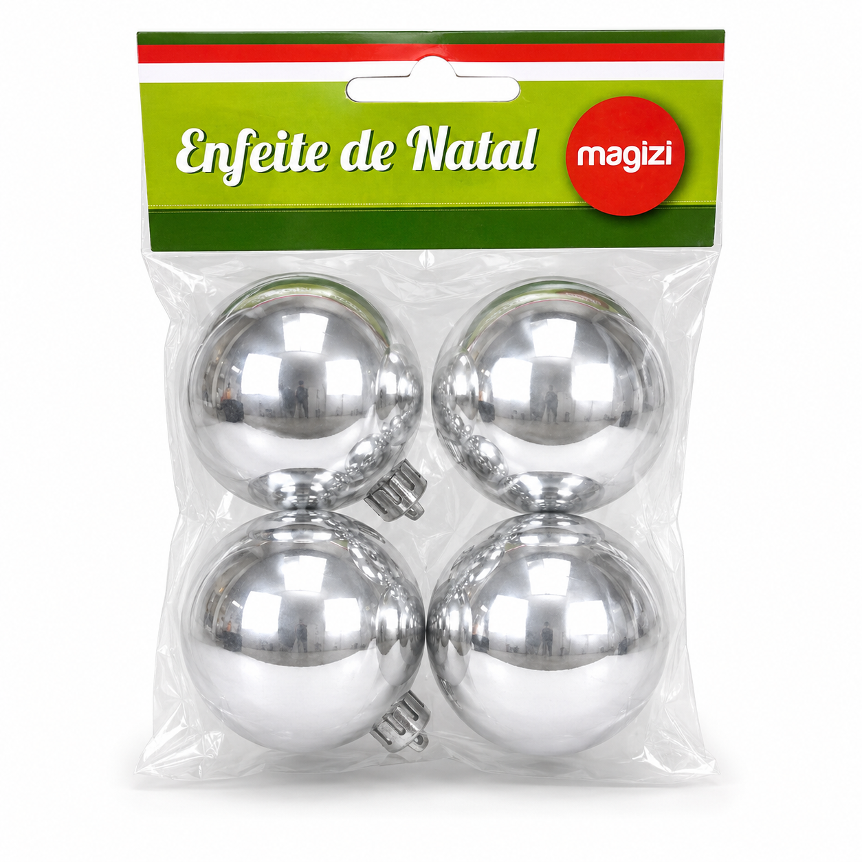 Kit 4 Bolas De Natal Pratas Brilhantes 5cm Para Árvore