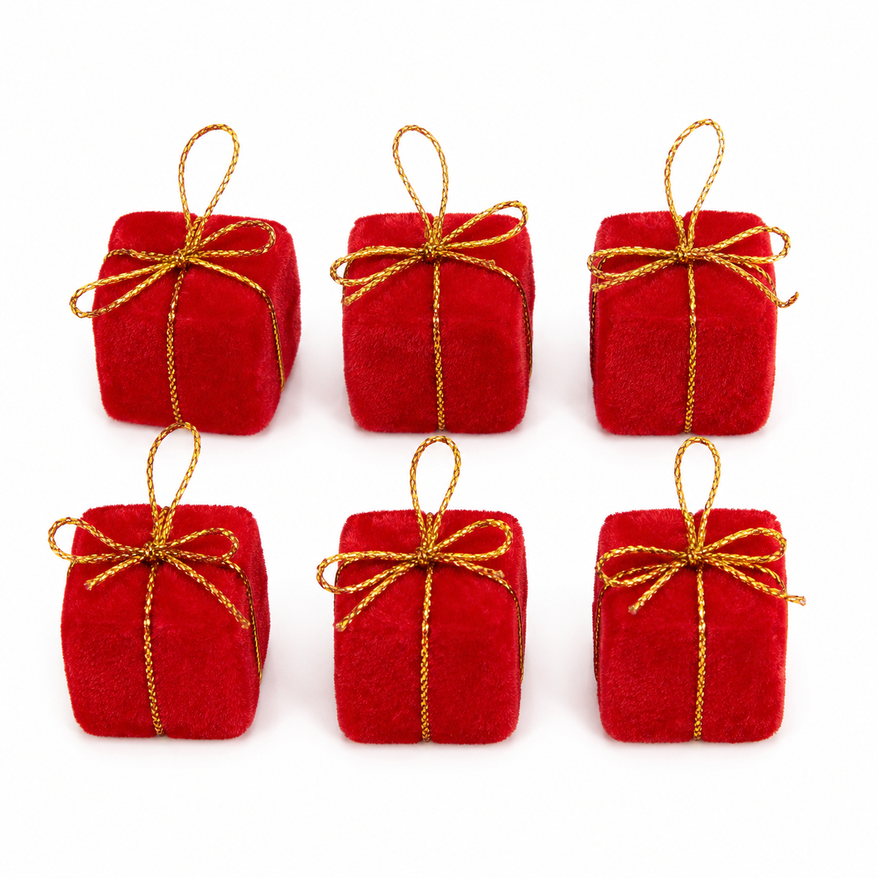 Kit 6 Mini Presentes Natal Veludo Vermelho 3cm Magizi